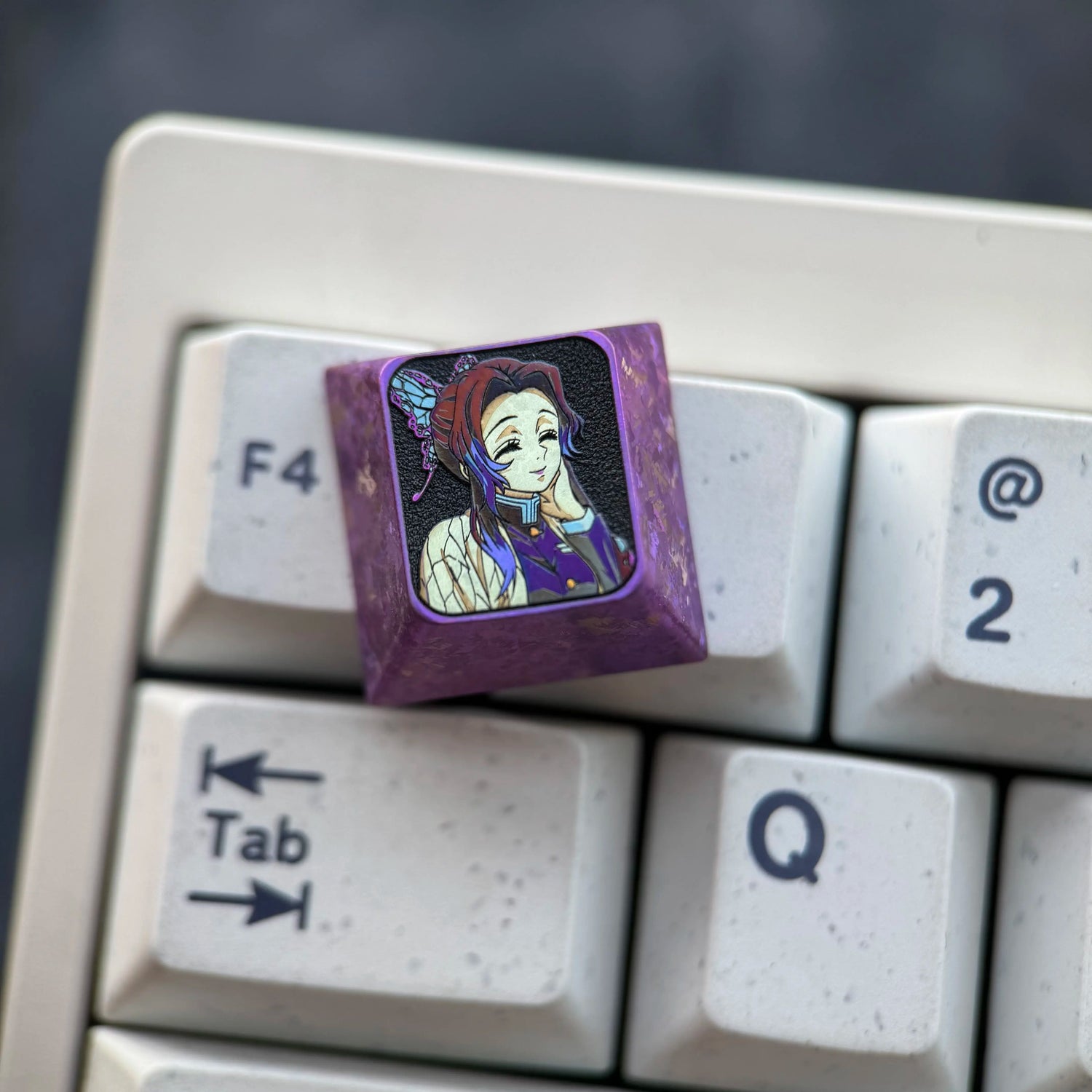 Demon Slayer，Kochou Shinobu， 8 options, 1U titanium alloy personalized keycaps, game anime cultural creative metal mechanical keyboard decorative keycaps