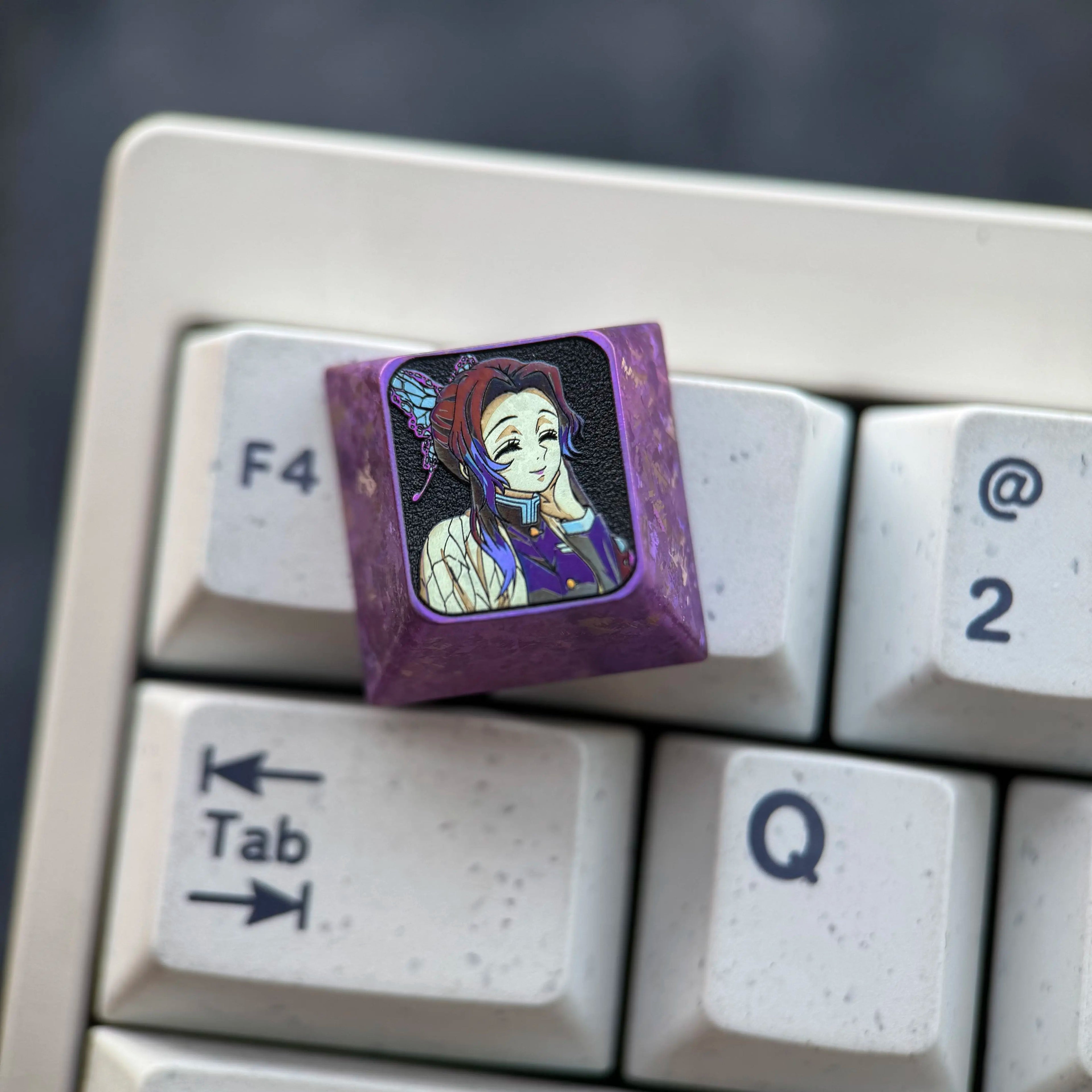 Demon Slayer，Kochou Shinobu， 8 options, 1U titanium alloy personalized keycaps, game anime cultural creative metal mechanical keyboard decorative keycaps