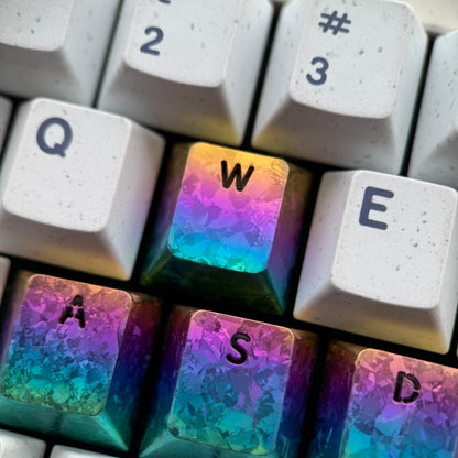 WASD ice crystal titanium alloy colorful hollow personalized keycaps, FPS game keys wear-resistant and scratch resistant titanium alloy mechanical keyboard decorative function keycaps