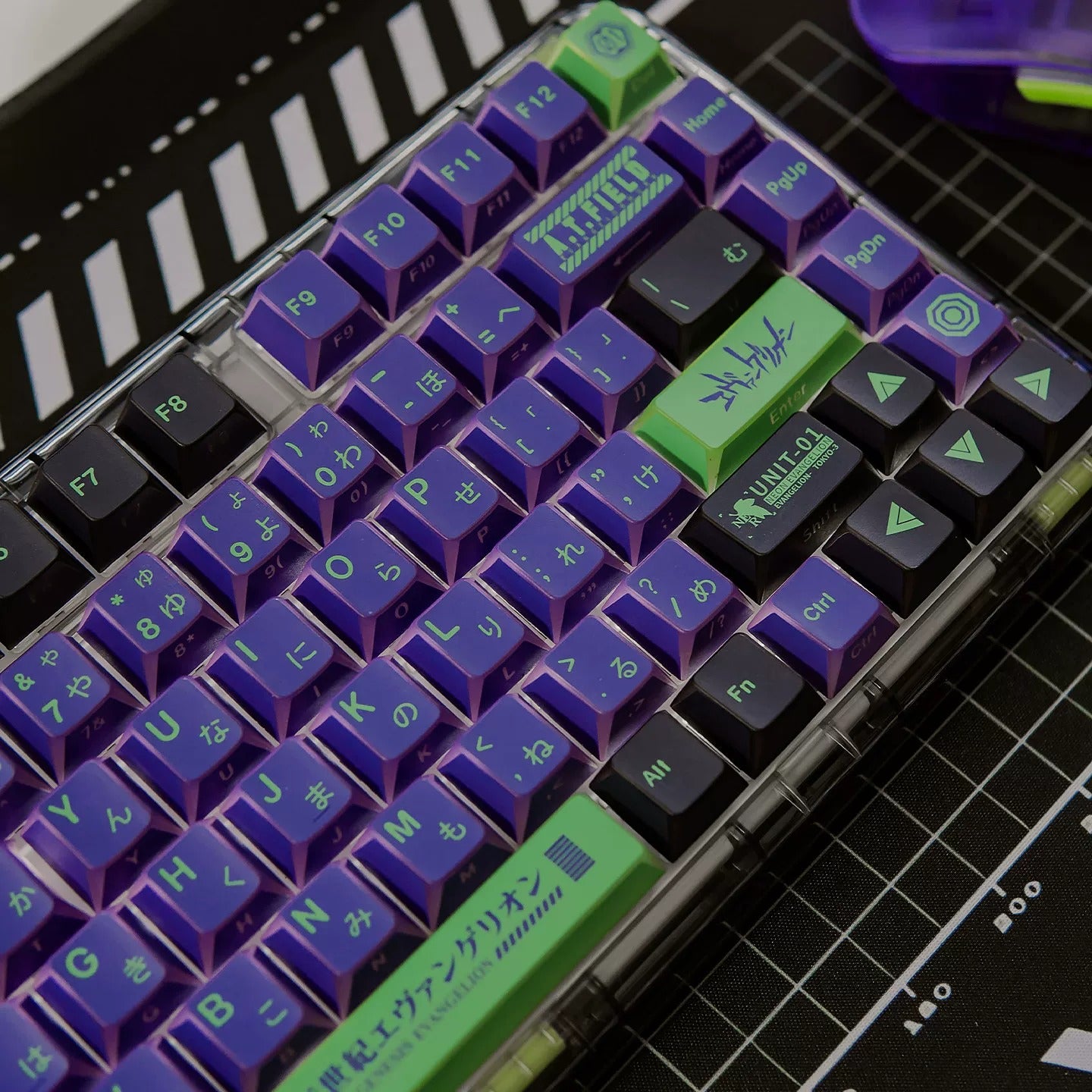 EVA series, EVANGELION-01 theme, folded translucent personalized keycap theme series, PBT material anime game theme creative keycap set