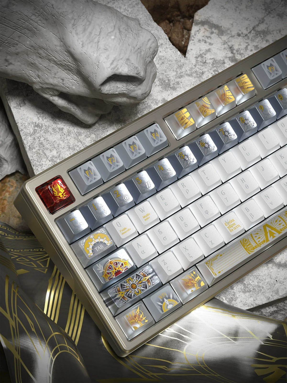 Sun God Apollo, PBT metallic paint texture+ PC material Mechanical Keyboard Replacement Keycap Set, Compatible with 61/64/68/75/84/87/104 Key Mechanical Keyboard Keycap Set