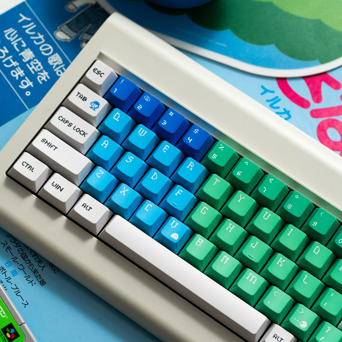 Original Design Network, Gradient Color PBT material personalized keycap set, anime keycap culture peripheral mechanical keyboard decoration keycaps， Compatible with 61/64/68/75/84/87/104 key mechanical keyboard keycap set