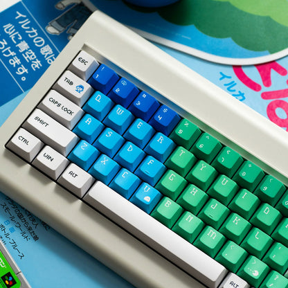 Original Design Network, Gradient Color PBT material personalized keycap set, anime keycap culture peripheral mechanical keyboard decoration keycaps， Compatible with 61/64/68/75/84/87/104 key mechanical keyboard keycap set