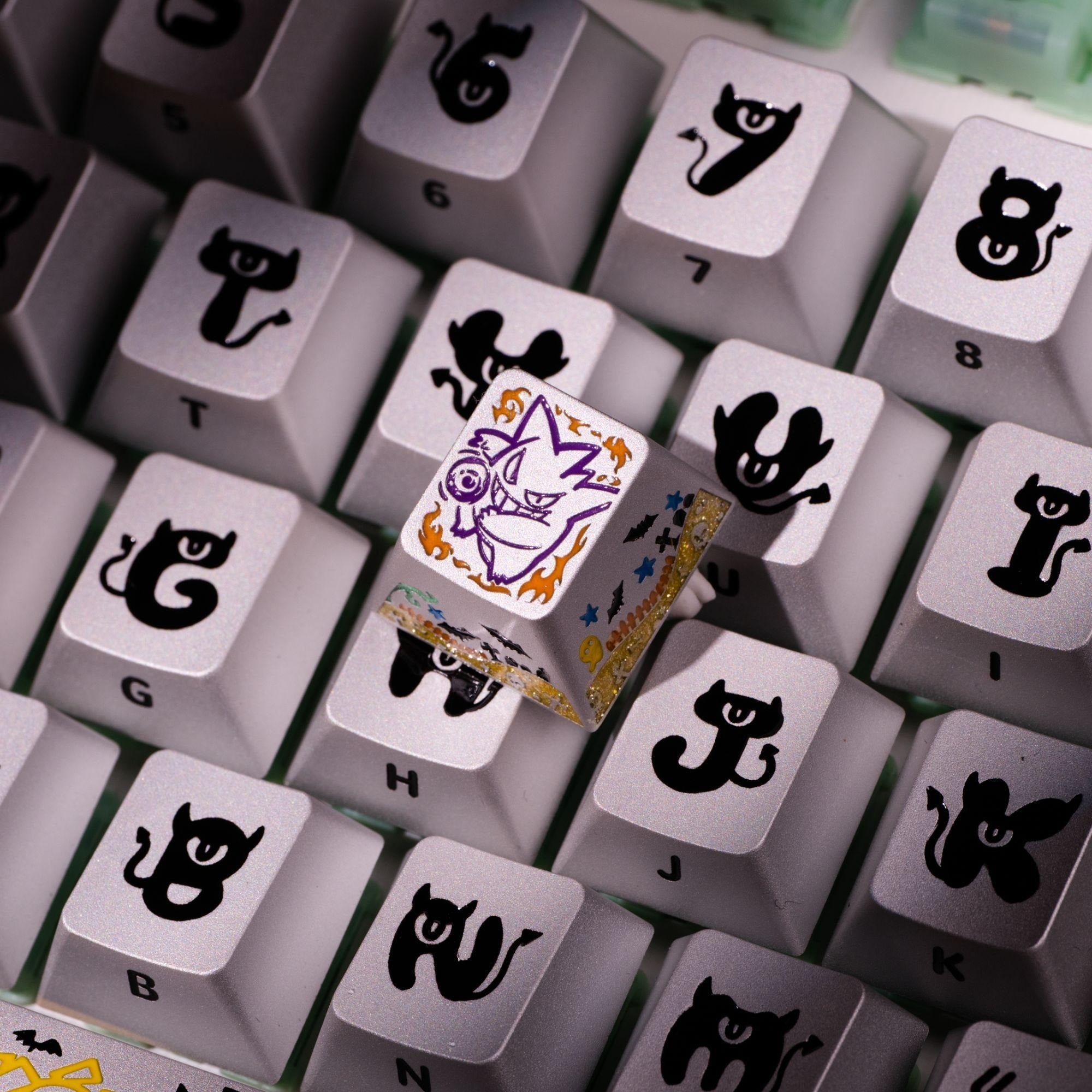 Pok é mon series, Gangar themed design, 17 key set, keycaps made of aluminum alloy material CNC integrated precision machining personalized keycaps, mechanical keyboard decorative keycaps
