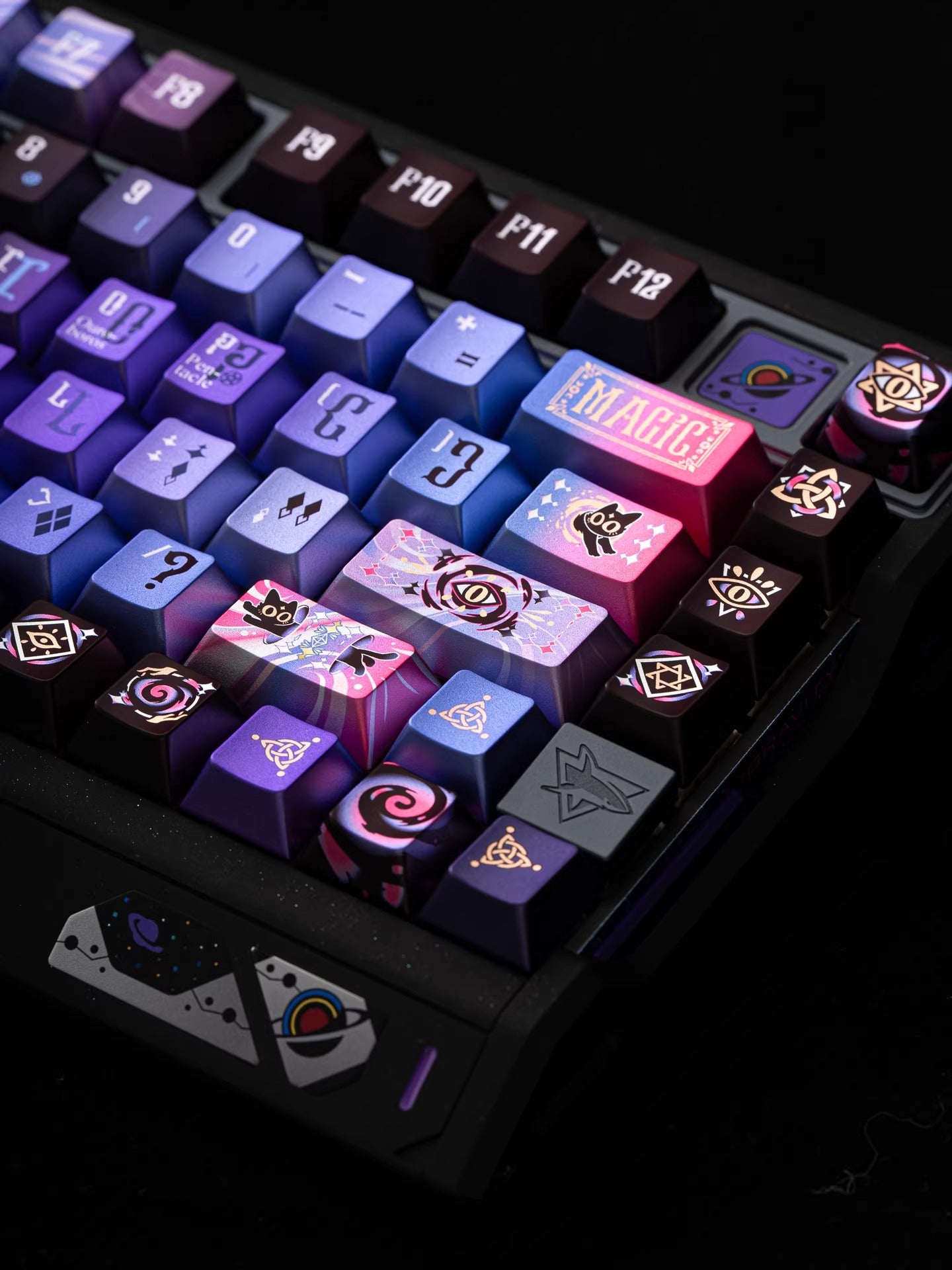 Secret Olympics Purple Black Cat Metal Paint PBT Customized Heat Sublimation Keycap Game Esports Mechanical Keyboard Decorative Keycap Set