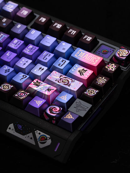 Secret Olympics Purple Black Cat Metal Paint PBT Customized Heat Sublimation Keycap Game Esports Mechanical Keyboard Decorative Keycap Set