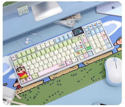 Crayon Shin chan theme, cute style PBT material personalized keycap set, anime cartoon theme decorative keycap, compatible with mechanical keyboard
