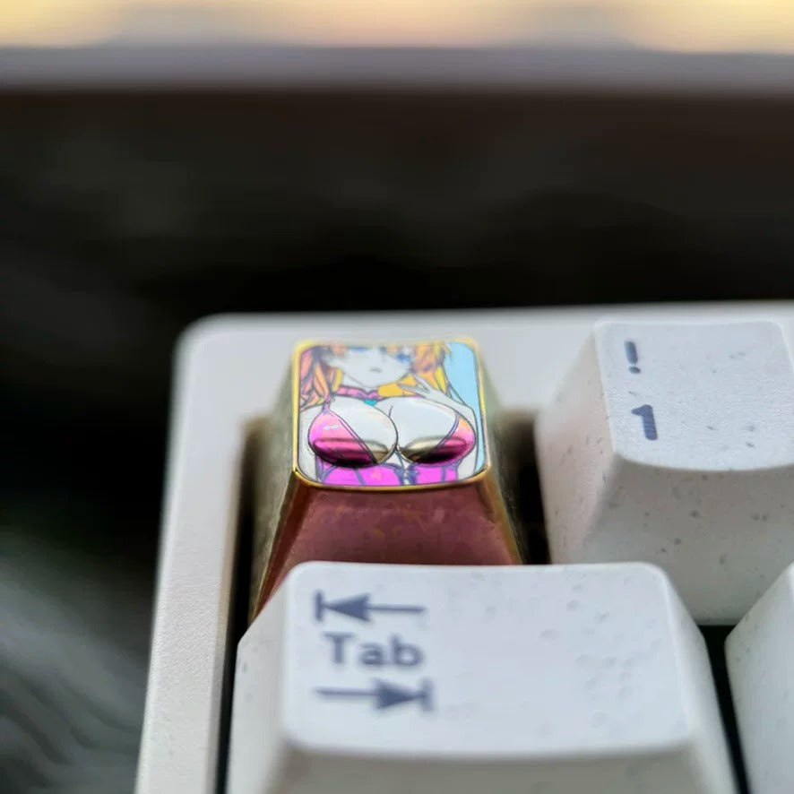 EVA， Asuka, swimsuit three-dimensional carved titanium alloy personalized keycaps, anime and game creative peripheral keyboard decoration keycaps