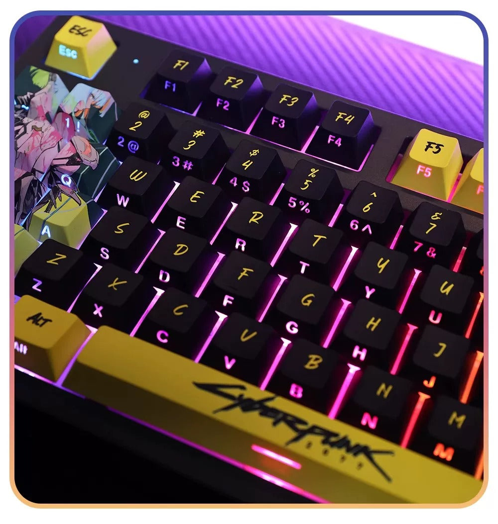 Cyberpunk: Edgerunners, PBT material personalized keycaps, mechanical keyboard replacement keycap set, anime and game cultural and creative keycaps set, Compatible with 61/64/68/75/84/87/104 Key Mechanical Keyboard Keycap Set