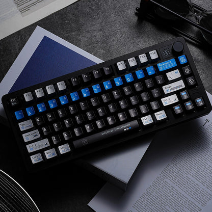 Artificial intelligence themed design, personalized key cap set with metallic paint texture, AI intelligent mechanical keyboard decorative keycaps, compatible with 61/64/68/75/84/87/104 key mechanical keyboard