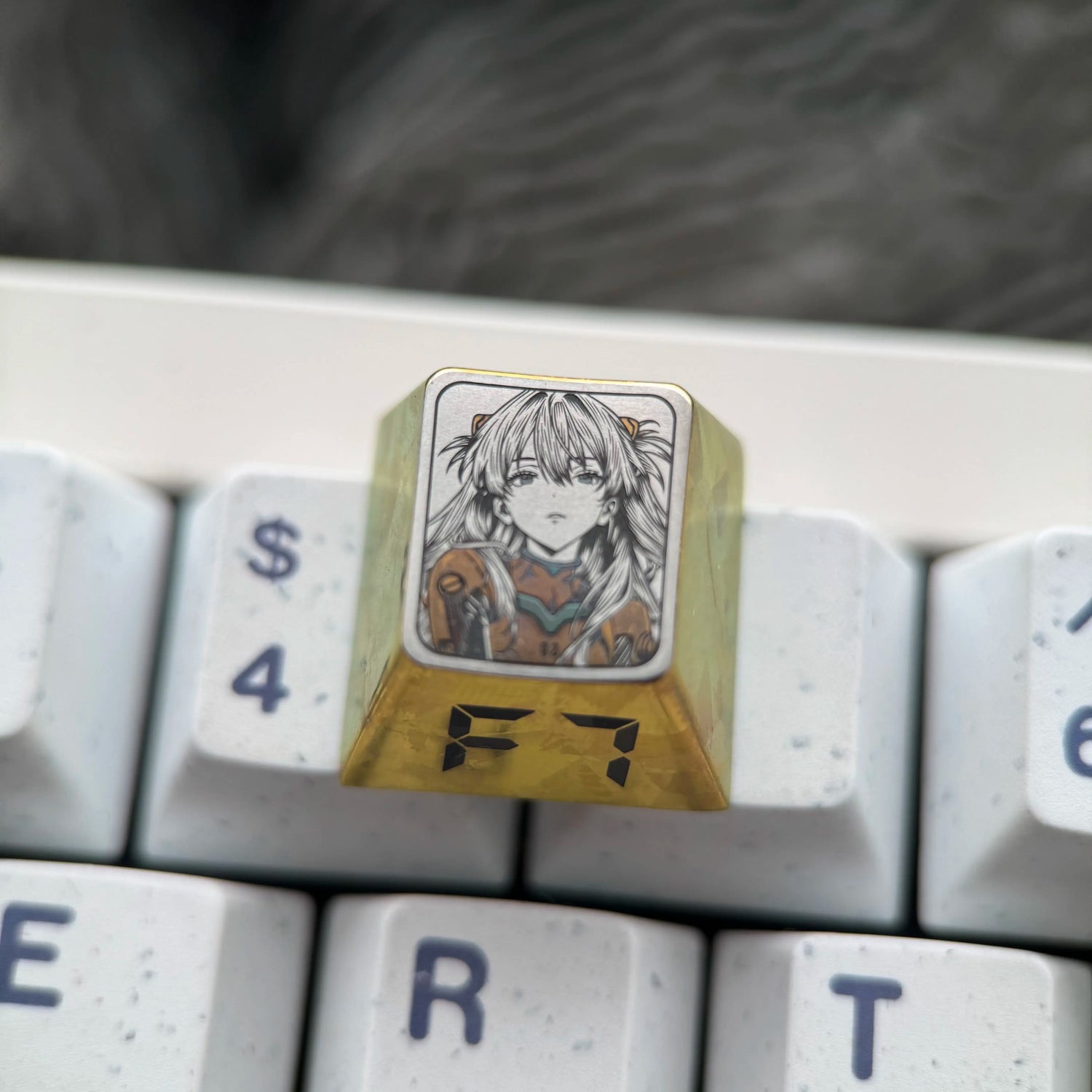 EVA， Asuka theme, F1-F12 precision carving 1 U titanium alloy personalized keycaps, anime and game cultural creative keycaps, mechanical keyboard decorative keycaps