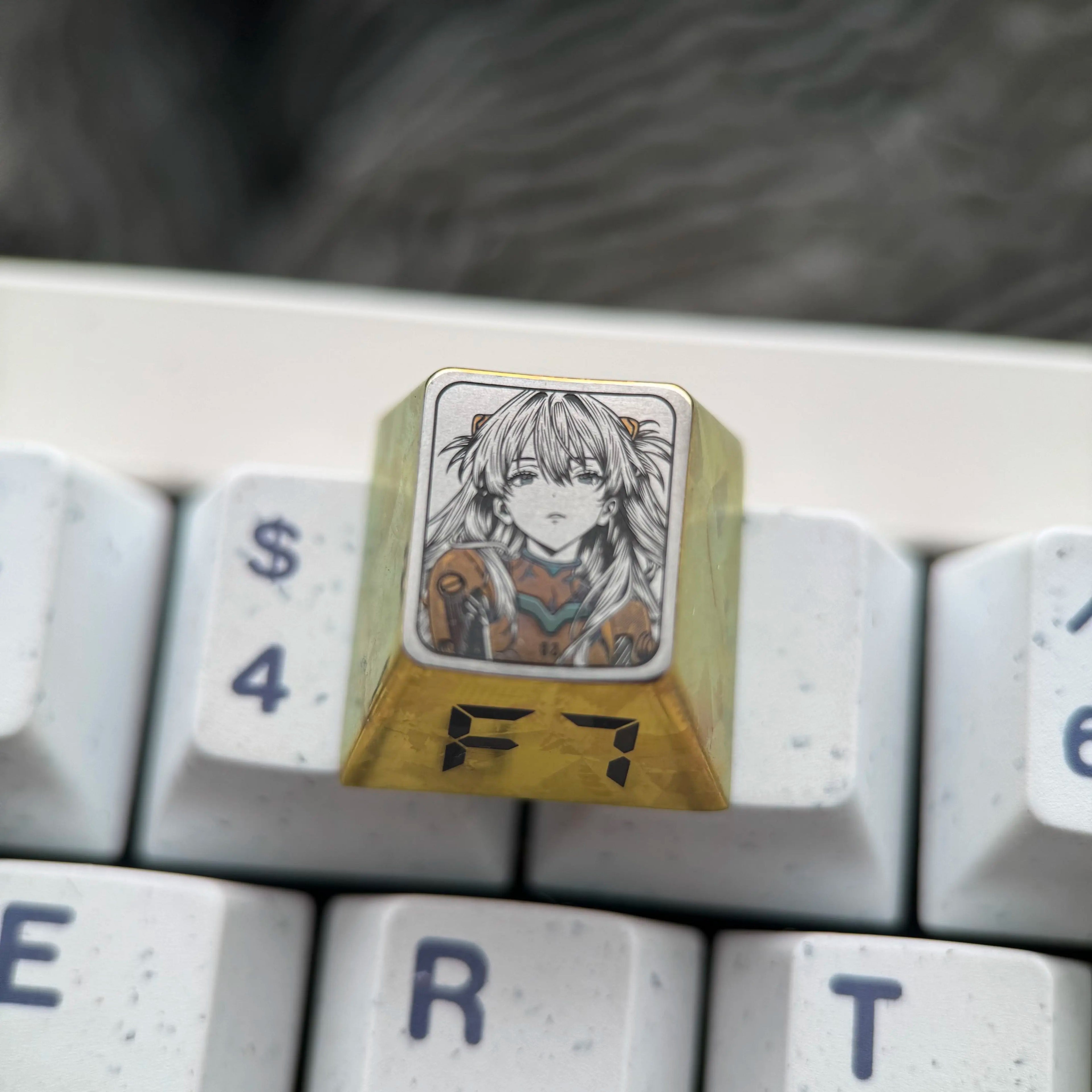 EVA， Asuka theme, F1-F12 precision carving 1 U titanium alloy personalized keycaps, anime and game cultural creative keycaps, mechanical keyboard decorative keycaps