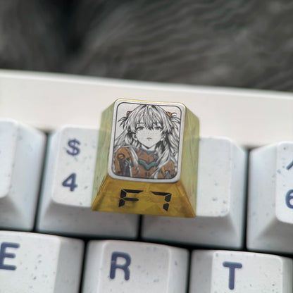 EVA， Asuka theme, F1-F12 precision carving 1 U titanium alloy personalized keycaps, anime and game cultural creative keycaps, mechanical keyboard decorative keycaps