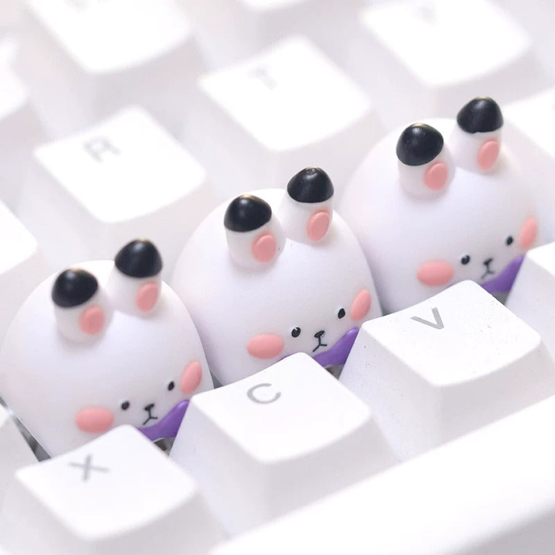 Cute gentleman rabbit, multi-color resin personalized keycaps, cartoon image design mechanical keyboard art keycaps decoration keycaps