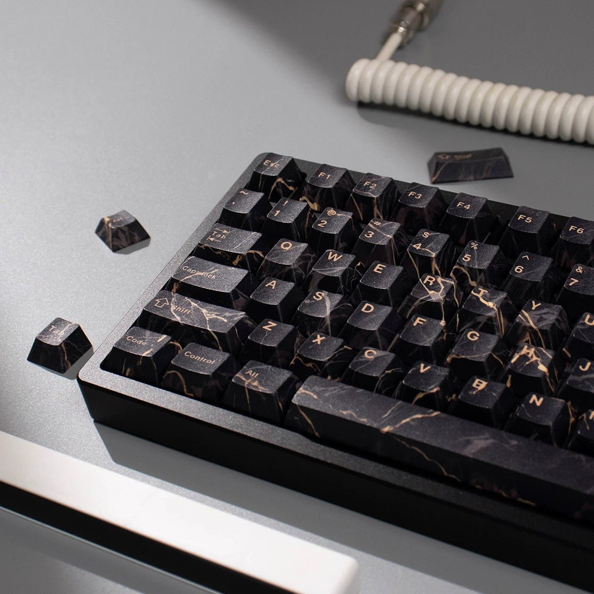 Minimally designed marble patterned keycap set, PBT Material Personalized Keycap Set, Compatible with 61/64/68/75/84/87/104 Key Mechanical Keyboard