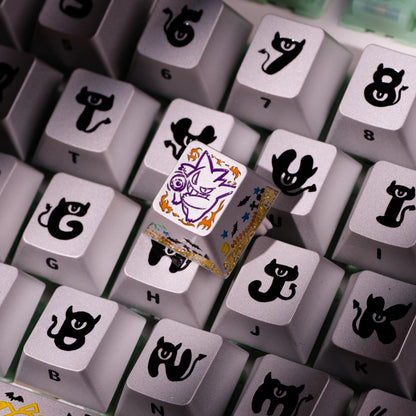 Pok é mon series,gengar themed design, keycaps made of aluminum alloy material CNC integrated precision machining personalized keycaps, mechanical keyboard decorative keycaps
