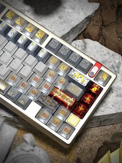 Sun God Apollo, PBT metallic paint texture+ PC material Mechanical Keyboard Replacement Keycap Set, Compatible with 61/64/68/75/84/87/104 Key Mechanical Keyboard Keycap Set