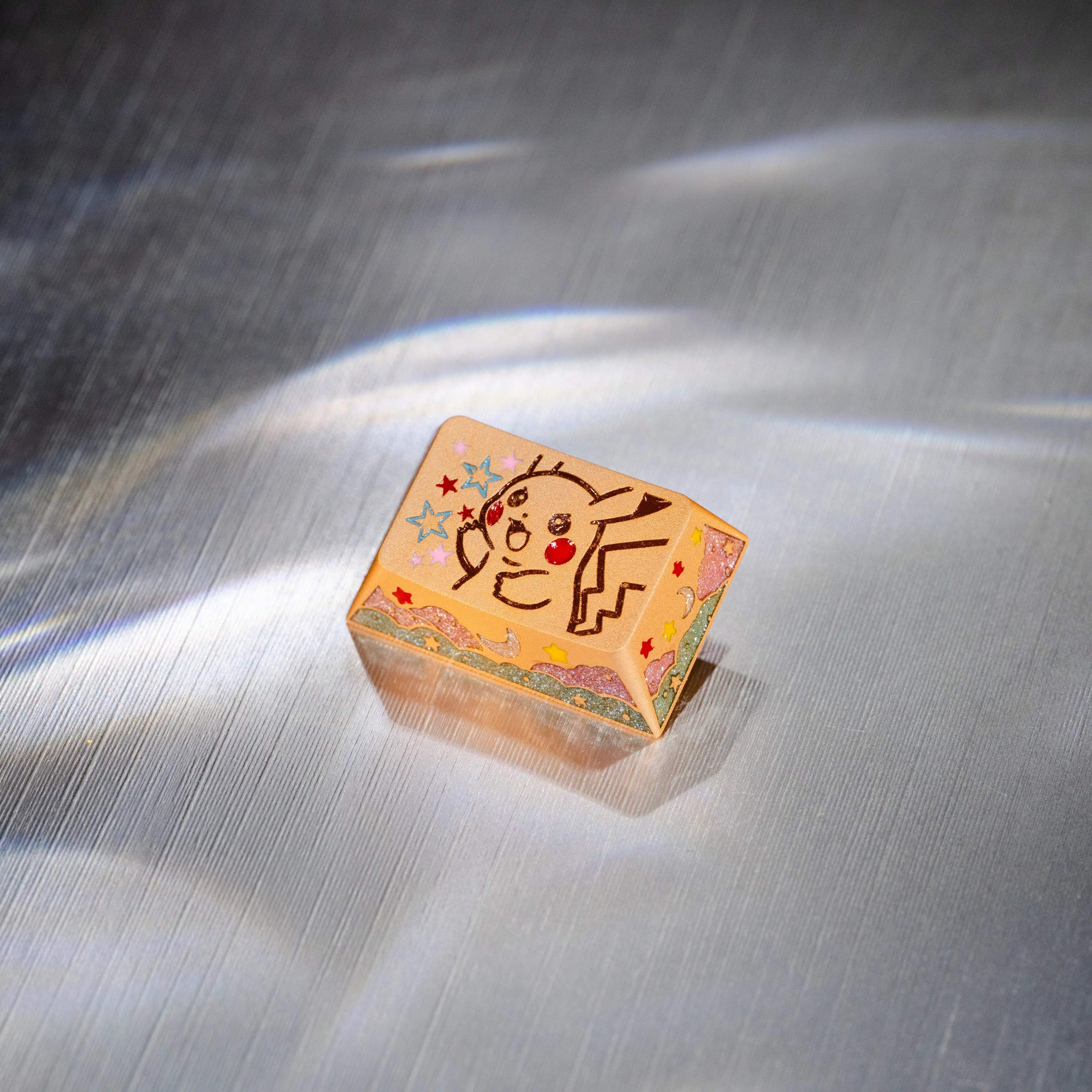 Pok é mon series, Pikachu themed design, keycaps made of aluminum alloy material CNC integrated precision machining personalized keycaps, mechanical keyboard decorative keycaps
