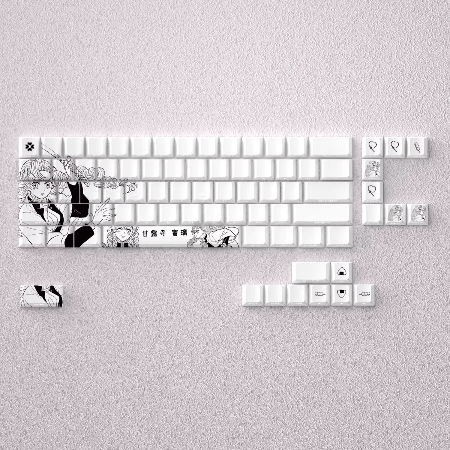 Demon Slayer: Kimetsu no Yaiba series, Kanroji Mitsuri theme, original high PBT material compatible MX switch mechanical keyboard, anime game theme set keycaps, mechanical keyboard replacement keycap set