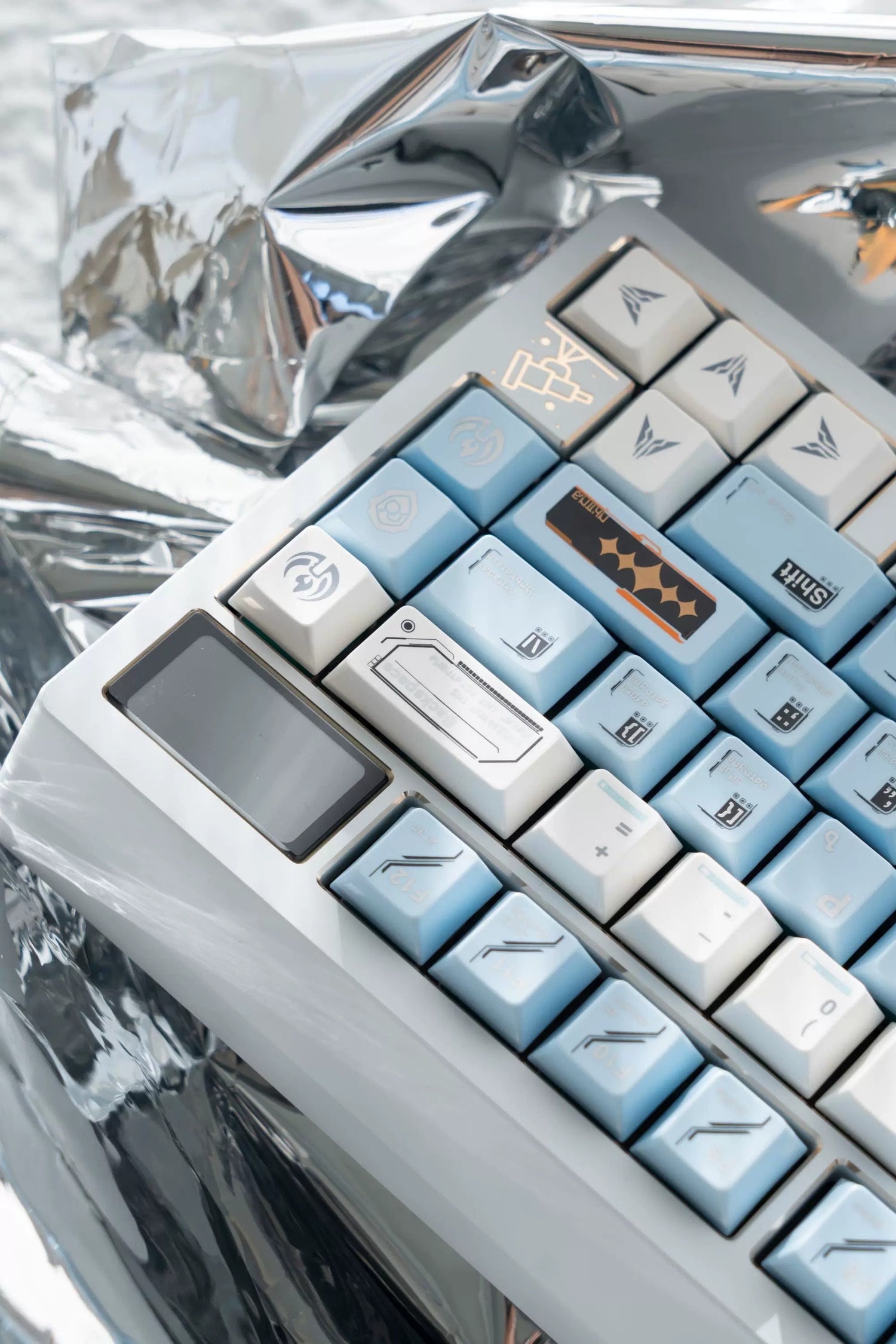 Space Station Theme SpaceStation Mechanical Keyboard Keycaps in Blue and White Color, Original Factory Height PBT Material Decorative Keycap Set