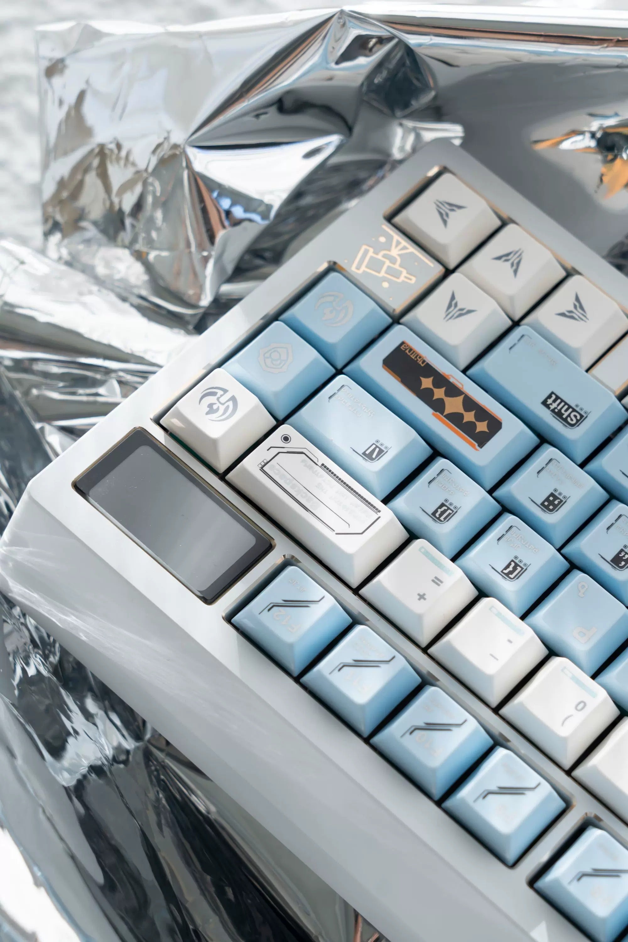 Space Station Theme SpaceStation Mechanical Keyboard Keycaps in Blue and White Color, Original Factory Height PBT Material Decorative Keycap Set