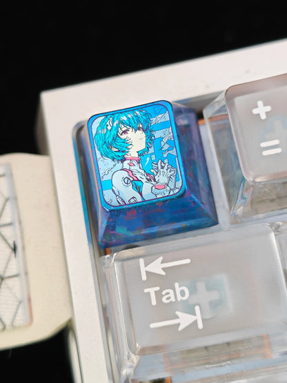 EVA, Ayanami Rei Theme Design, 1 U titanium alloy metal personalized keycaps, anime oil painting cultural creative keycaps, mechanical keyboard artistic decorative keycaps