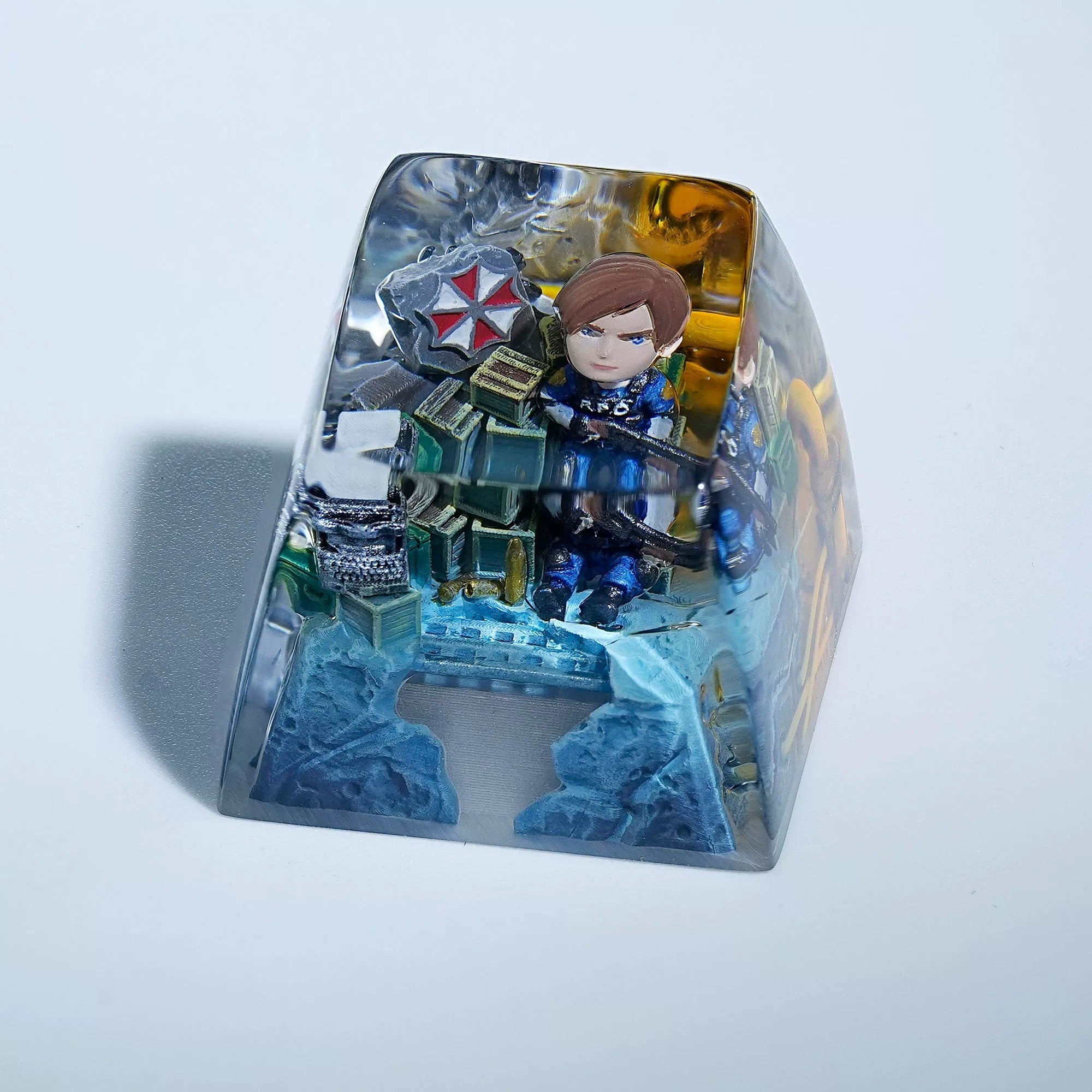 Resident Evil, Leon·Scott·Kennedy， Crystal resin personalized keycaps, anime and game cultural creative keycaps, mechanical keyboard artistic decorative keycaps