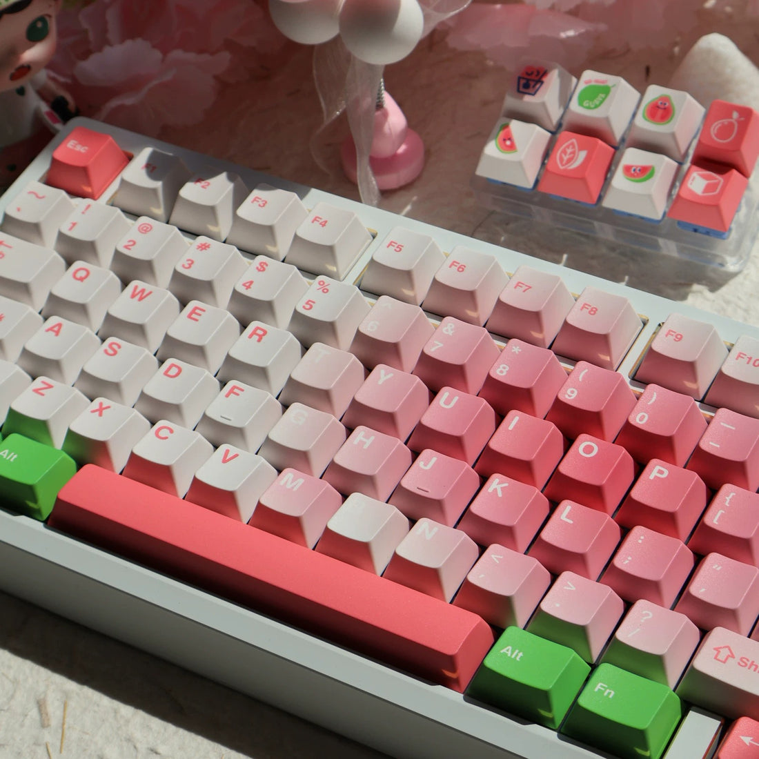 Original design Psidium guajava L. gradient PBT material personalized keycap set, creative keycap set, fruit themed keycap design, Compatible with 61/64/68/75/84/87/104 key mechanical keyboard keycap set