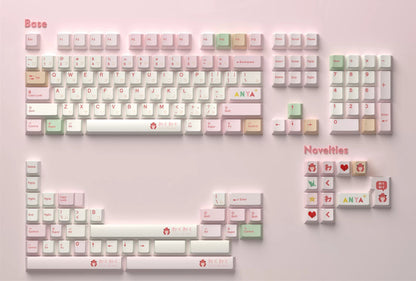 SPY×FAMILY，Anya themed keycap set, mechanical keycap PBT material material personalized keycap set, Animated cartoon keycaps, compatible with 61/64/68/75/84/87/104 mechanical keyboard replacement keycap