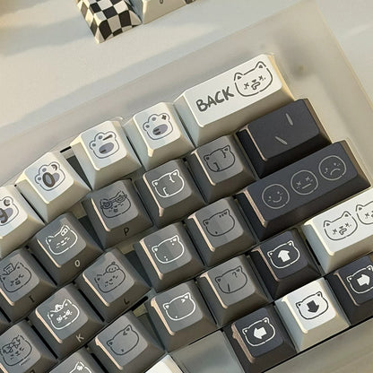 Emotional kitten theme design simple keycap replacement set, custom set personalized keycap series，PBT material, Original factory height, compatible with 61/64/68/75/84/87/104 mechanical keyboard keycap set