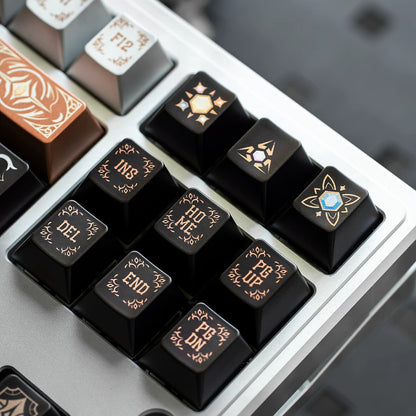 Metallic paint texture gilded design art keycaps, custom set personalized keycap series，PBT material, Original factory height, compatible with 61/64/68/75/84/87/104 mechanical keyboard keycap set