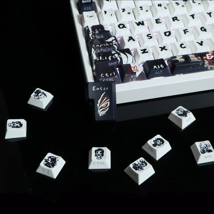 BLEACH，‌Hollow theme, PBT material personalized keycaps, mechanical keyboard replacement keycap set, anime and game cultural and creative keycaps set, Compatible with 61/64/68/75/84/87/104 Key Mechanical Keyboard Keycap Set
