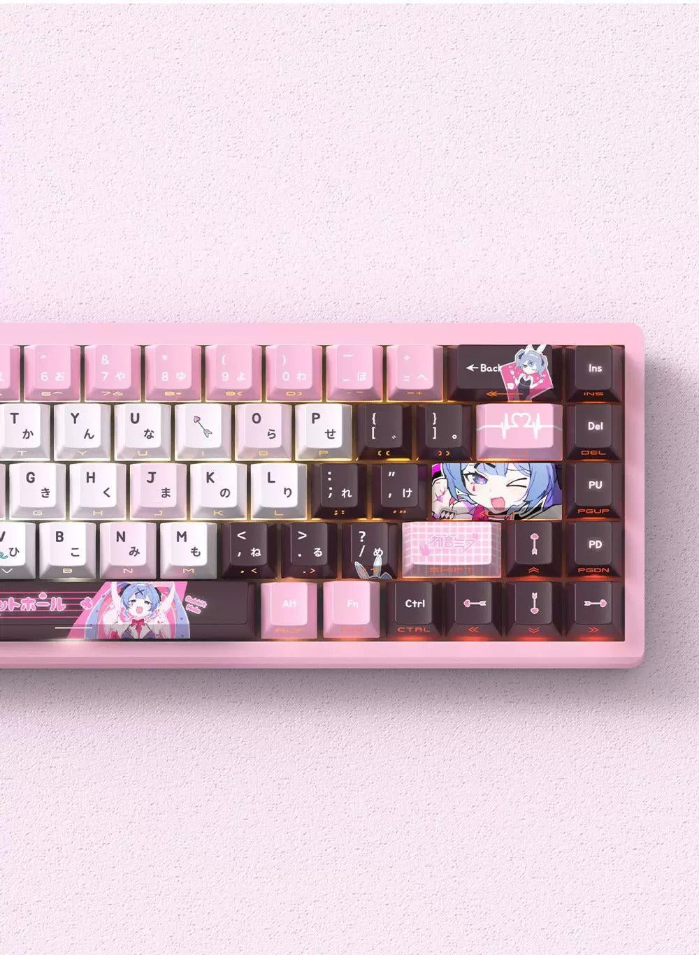 Hatsune Miku series, Rabbit Hold theme, custom set personalized keycap series, PBT material, factory height, compatible with 61/64/68/75/84/87/104 mechanical keyboard keycap set
