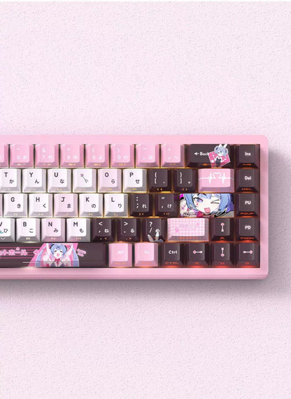 Hatsune Miku series, Rabbit Hold theme, custom set personalized keycap series, PBT material, factory height, compatible with 61/64/68/75/84/87/104 mechanical keyboard keycap set
