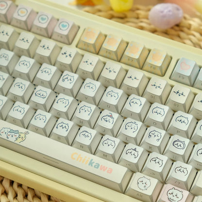 Chiikawa theme design, 4-sided folded transparent series, custom set personalized keycap series，PBT material, Original factory height, compatible with 61/64/68/75/84/87/104 mechanical keyboard keycap set