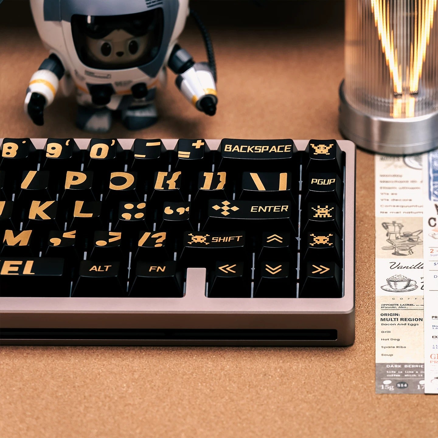 Black gold large font minimalist design, custom set personalized keycap series，PBT material, Original factory height, compatible with 61/64/68/75/84/87/104 mechanical keyboard keycap set