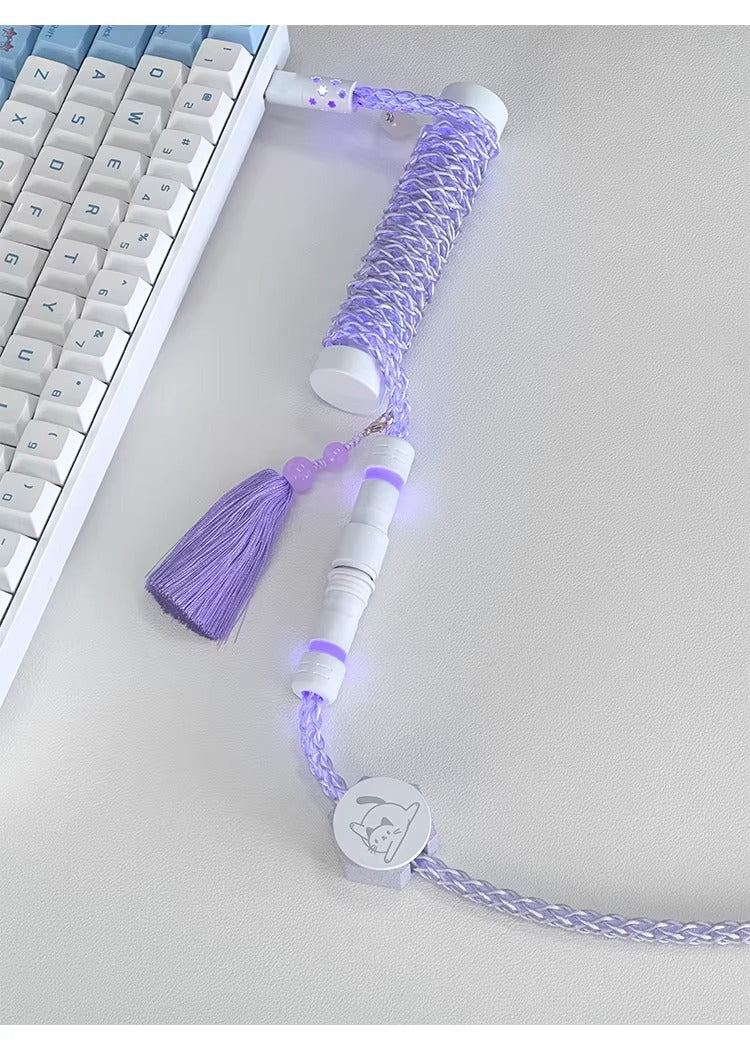 Pink/purple, single crystal copper spiral integral luminous aviation plug, manually customized data cable, keyboard cable
