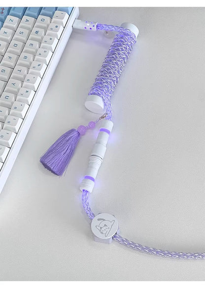 Pink/purple, single crystal copper spiral integral luminous aviation plug, manually customized data cable, keyboard cable