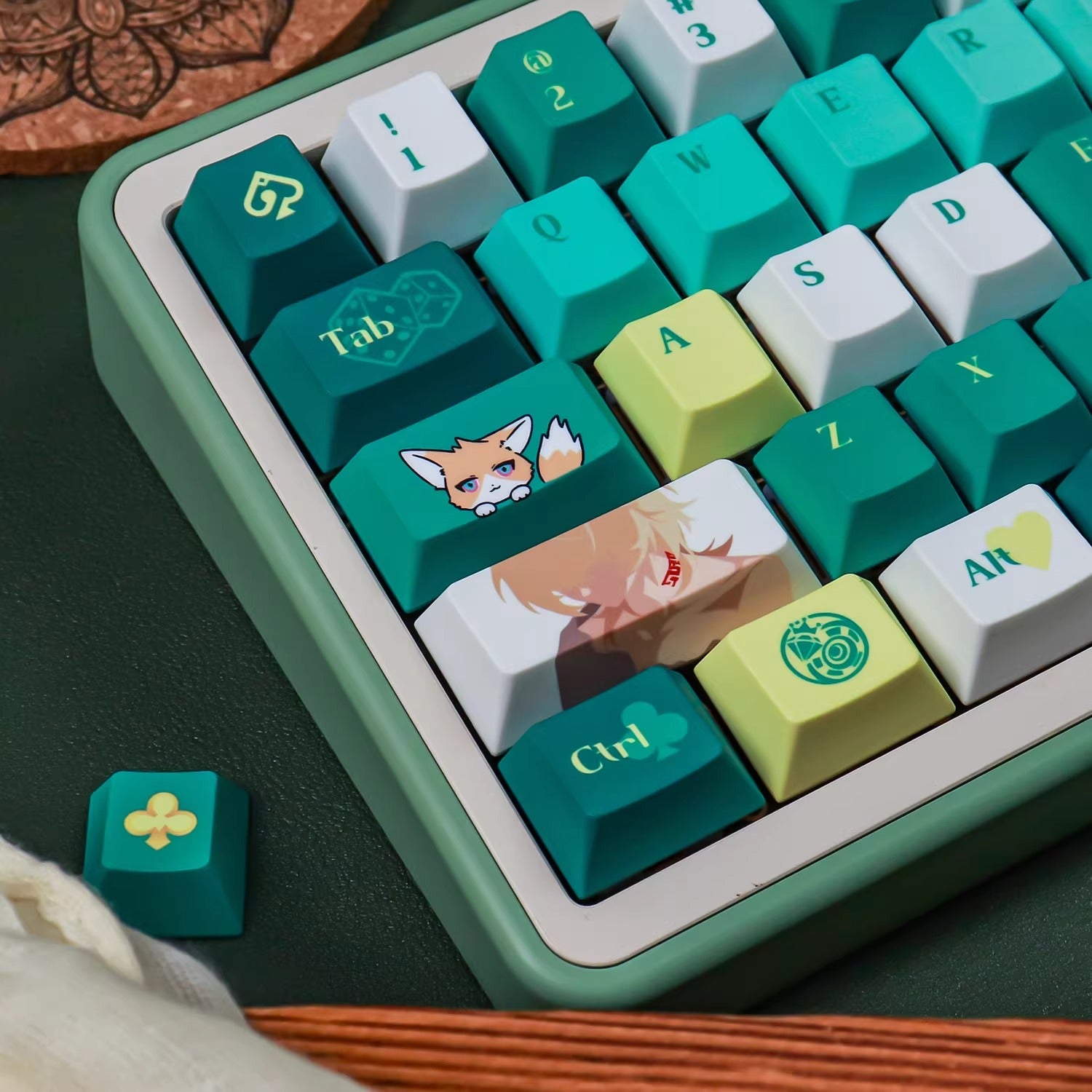 Honkai: Star Rail series, Aventurine theme, PBT material personalized keycap set, factory height, compatible with Wooting/ROG EXTREME mechanical keyboard
