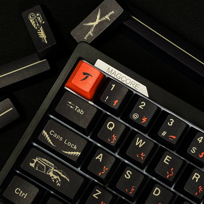 The Predator theme design replaces keycaps, PBT material material personalized keycap set, Anime movie keycap set, compatible with 61/64/68/75/84/87/104 mechanical keyboard replacement keycap