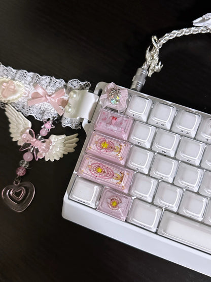 Cardcaptor Sakura set Crystal Resin Keycaps Original Design Personalized Keycaps, Anime Game Culture Creative Keycaps Mechanical Keyboard Cartoon Decorative Keycaps