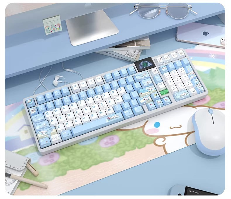 Cinnamoroll theme, cute style light blue color PBT material personalized keycap set, anime cartoon theme decorative keycap, compatible with mechanical keyboard