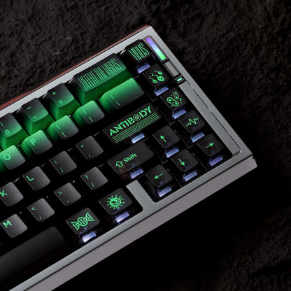 Original keycap design with a bacterial theme, PBT+PC material personalized keycaps, mechanical keyboard replacement keycap set, Daily creative keycap matching, compatible with 61/64/68/75/84/87/104 Key Mechanical Keyboard Keycap Set