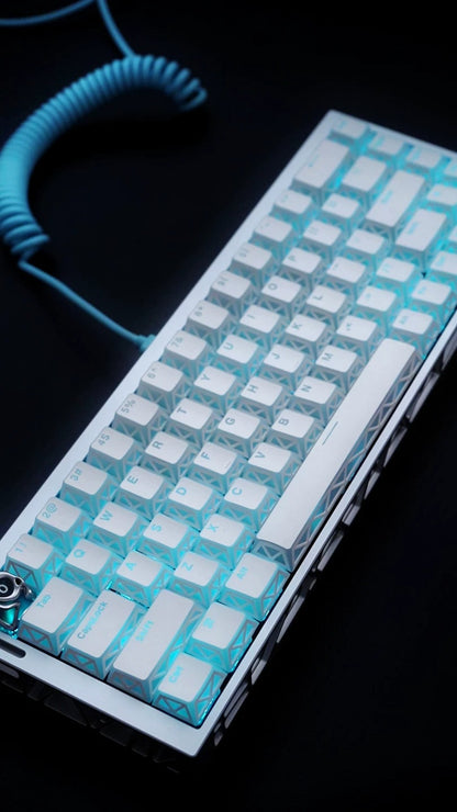White translucent minimalist design keycap folding shadow, 4-sided hollow translucent front engraving customized keyboard PC+PBT compatible with 61/64/68/75/84/87/104 mechanical keyboard