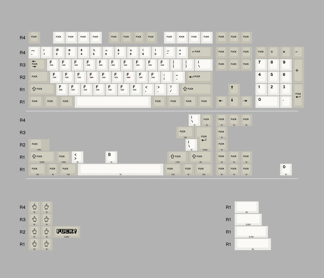 FXXK Theme Design Retro gray FK middle finger mechanical keyboard keycap PBT thermal sublimation complete set factory height， Mechanical keyboard decoration replaces keycaps, Compatible with 61/64/68/75/84/87/104 Key Mechanical Keyboard Keycap Set