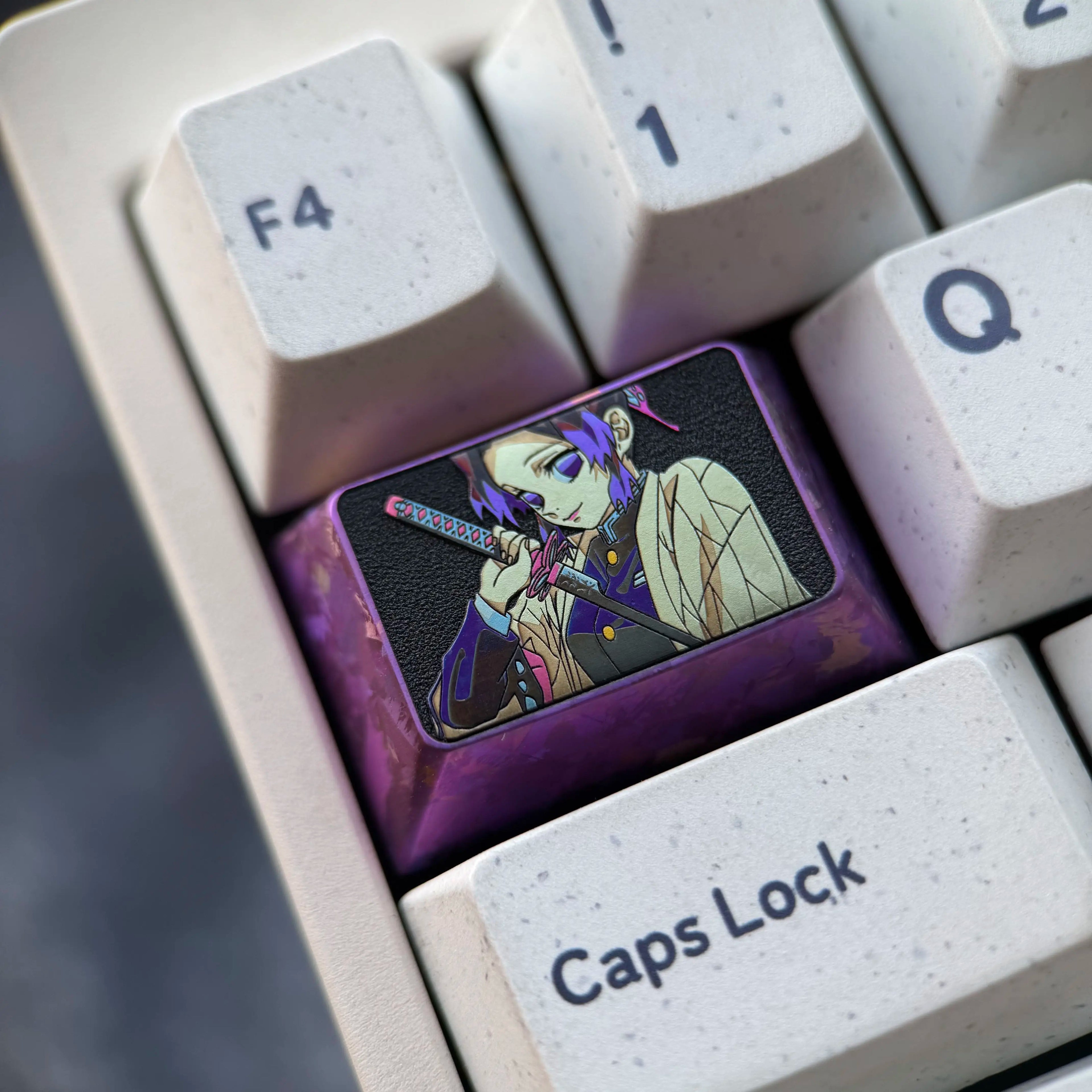 Demon Slayer, Kochou Shinobu, 1.5U titanium alloy personalized keycaps, game anime cultural creative metal mechanical keyboard decorative keycaps