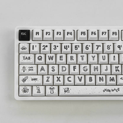White astronaut theme, space UFO creative design big characters PBT material personalized keycap set, creative decorative keycap set, compatible with 61/64/68/75/84/87/104 mechanical keyboard replacement keycap