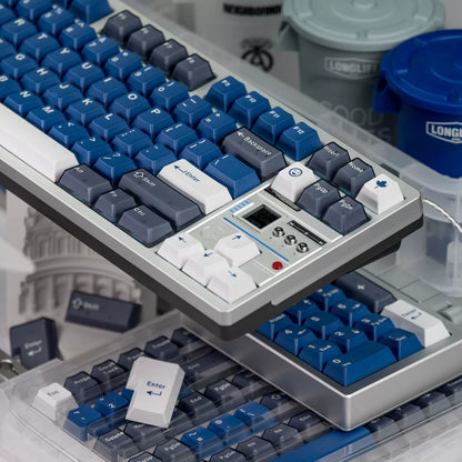 Warrior Blue Grey Half Transparent Full Set Keycap ABS+PC Two Color, Simple Blue Tone, Mechanical Keyboard Replacement Keycap Set, Compatible with 61/64/68/75/84/87/104 Key Mechanical Keyboard Keycap Set