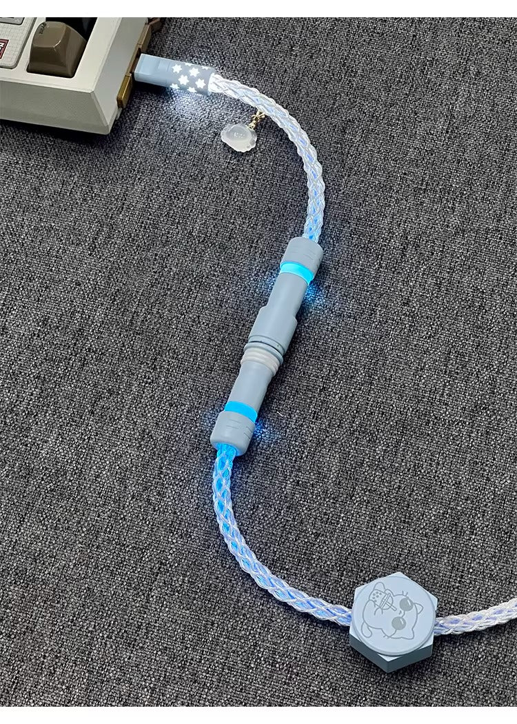 Single crystal copper overall luminous gradient white blue light aviation plug customized mechanical keyboard manual data cable