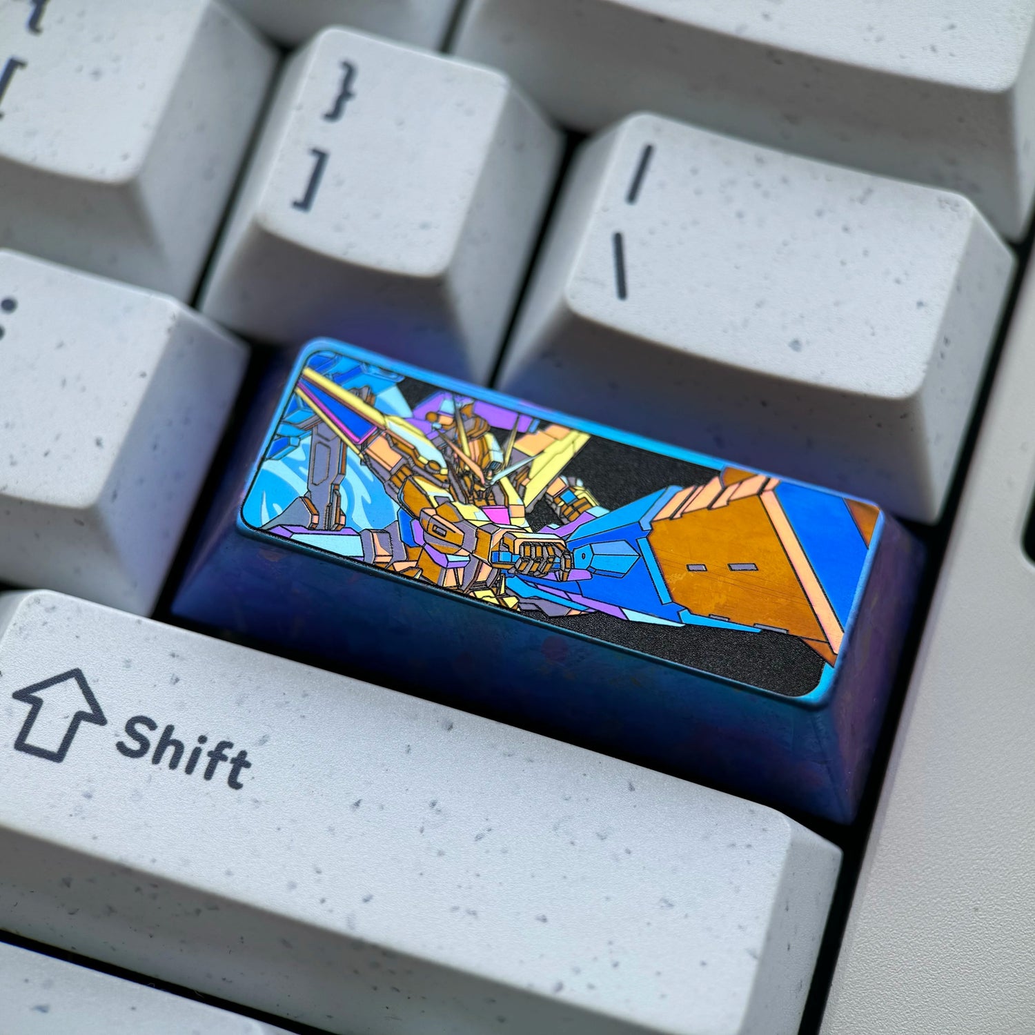 Gundam, 2.25U titanium alloy personalized keycaps, metal art keycaps, anime and game cultural innovation decorative keycaps